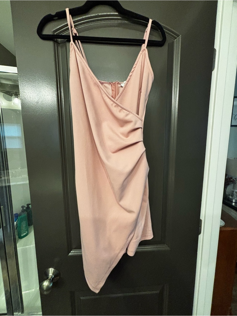 Boutique Dusty Blush Asymmetrical Slip Dress